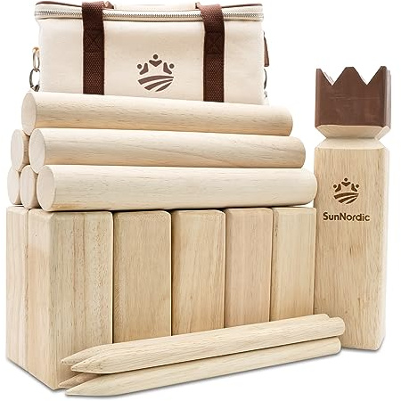 SunNordic Kubb Yard Game Set, Garden Rubber Wood Outdoor Tossing Game with Canvas Carry Bag, Giant Viking Outdoor Chess Game for Kids, Adults & Backyard Lawn