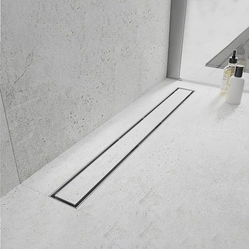 Elefloom 18Linear Shower Drain Brushed Silver Drain with Tile Insert Grate