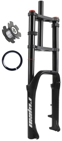 RUJIXU 20 Inch Fat Fork Bike Air Suspension Forks For 4.0 Fat Tires, Travel 110mm Adjustable Rebound Double Shoulder Front Fork 1-1/8 Disc Brake QR 9x135mm (Color : Black, Size : 20inch)