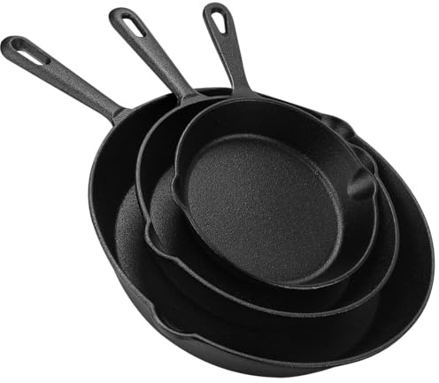 KICHLY Saute Fry Pan - Pre-Seasoned Cast Iron Skillet Set 3-Piece - Frying Pan - 6 Inch, 8 Inch and 10 Inch Cast Iron Set (Black, 3 Sets of 3)