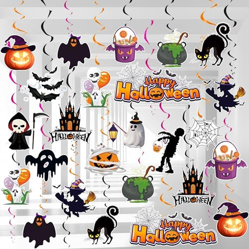 Halloween Hängende Wirbel Dekorationen, 32 Pcs Halloween Party Deko Set Hängedeko Spirale,Decke Hängend Deko für Party Fledermäuse