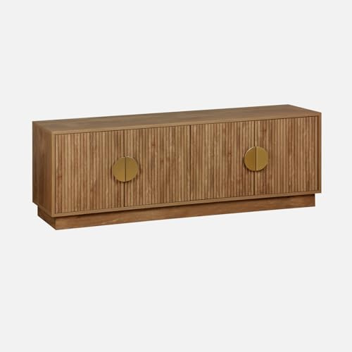sweeek - Meuble TV Exotique 4 Portes décor Bois de manguier. poignées en métal doré L 140 x P 40 x H 48cm