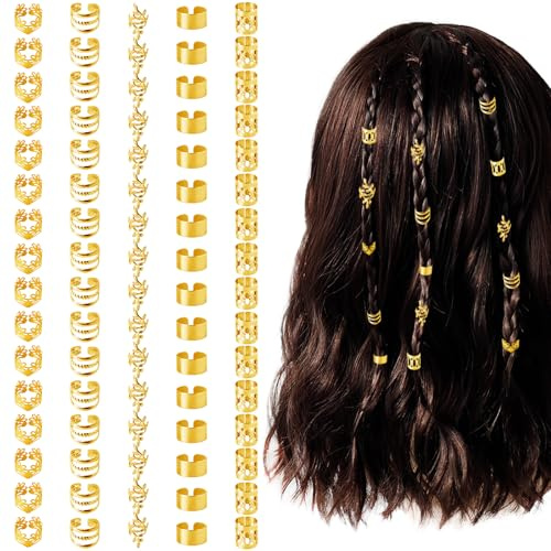 80 Pcs Hair Jewelry For Braids,Gold Hair Cuffs Dreadlock Accessories,Adjustable Hair Rings Braid Decorations For Women (80Pcs-Gold, Style1)