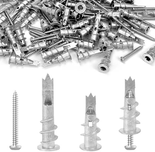 60 tacos de yeso, 13 x 32/13 x 42 mm, de metal con tornillos, tacos autorroscantes, tornillo de cabeza alomada, tornillo de aglomerado, para placas de yeso, placas de yeso, ladrillos