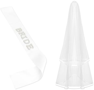 Chovbe Bride to Be Sash and Veil Set, Bride Beaded Sash and Veil Set – White Pearl Hen Party Accessories, Bride to Be Veil for Hen Do, Bachelorette Party, Bridal Shower