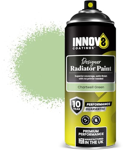 DESIGNER RADIATOR SPRAY PAINT - 1 x 400 ml - SATIN FINISH - NO PRIMER OR TOP COAT - PROFESSIONAL STANDARD - FAST DRY - Radiators, Hot Water Pipes, Tanks, Enamel & Metal - up to 100°C - CHARTWELL GREEN