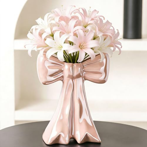 Disoza Skimrande rosa rosett Vaser Borddekoration Keramik Modern vas Vintage vas för pampasgräs Blommor Torkade blommor Blomvaser Vaser för bröllop Porslin Tulpanvas Kök Vardagsrum