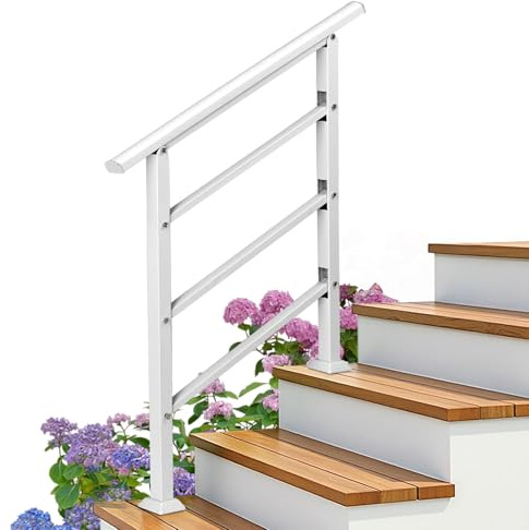 HOBBYZOO Rampe Escalier en Fer Forgé - 3 marches, Hauteur Max. 135cm - Angle réglable, Garde Corps Exterieur pour escaliers, balustrades, balcons - Blanc Mat