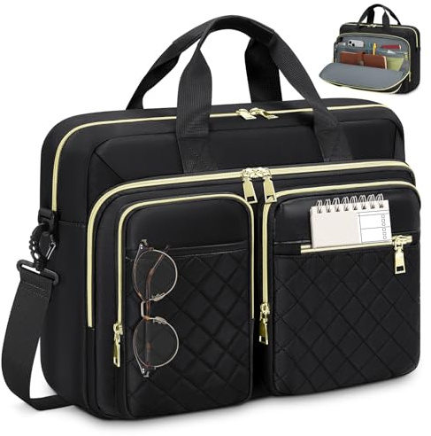 RAINSMORE Laptoptasche 17,3 Zoll für Damen Laptop Aktentasche Wasserdichte Laptop Notebook Tasche Business Arbeitstasche Umhängetasche für Büro Arbeit Schwarz