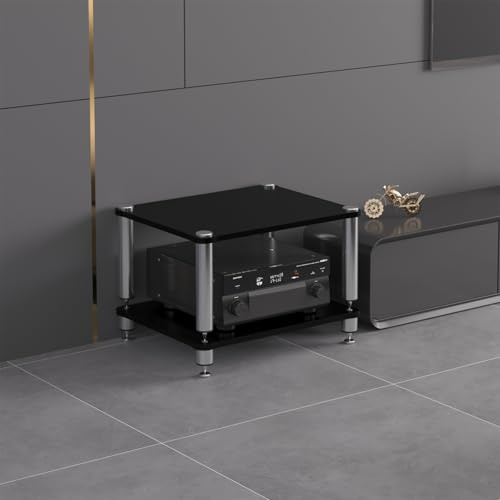 ZUGIATP Mobiletto AV HiFi A 3 Ripiani Ripiano In Legno Supporto Per Giradischi Mobile Stereo Sound Tower Rack Portaoggetti Per Console Multimediali(Black,Double layer)