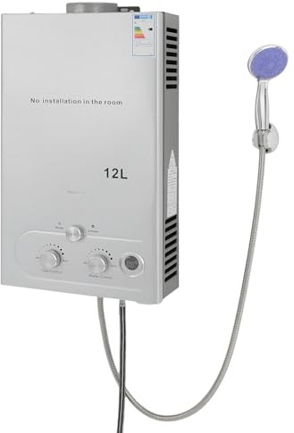 Genomströmningsvärmare LPG gasgenomströmningsvärmare gasdusch tanklös omedelbar med CPU intelligent temperaturkontroll duschmunstycke duschslang för campingplatser husvagn släpvagn (12 l)