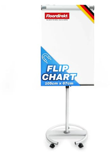 Floordirekt flipchart med rullfot, blockhållare och sidoarmar – magnetisk och skrivbar – fristående och justerbar höjd – whiteboard magnettavla – bräda med förvaringsbricka (Shark)