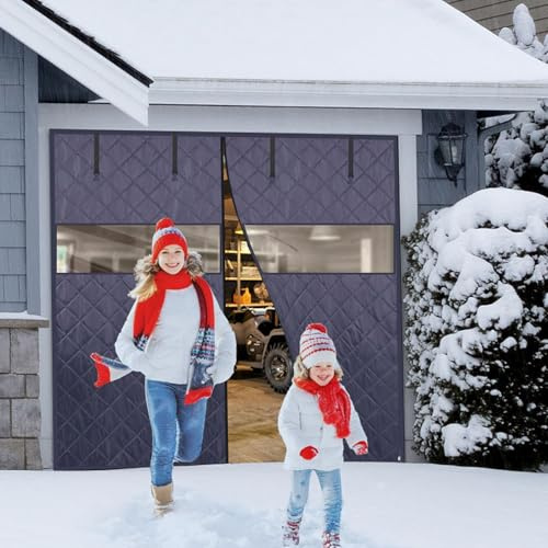 Garageportsnät Synliga Fönster 183x183cm 193x193cm 213x213cm Magnetiskt Isolerat Vintergarageportsskydd för Fram, Bak, Termiskt Vattentätt Garagegardinsats Kit 2 Bilar(Gray,W518xH305cm)