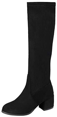 Susenstone Bottes A Talon Hautes Femme Hiver Le Genou Chaussures Fermeture Eclair CompenséEs Nubuck Plate Chaud Talons Hauts Sexy Bout Pointu Boots (41 EU（CN42), Noir