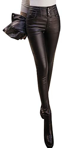 Femme Pantalon en Simili Cuir Taille Haute Leggings Skinny Pantalon Crayon