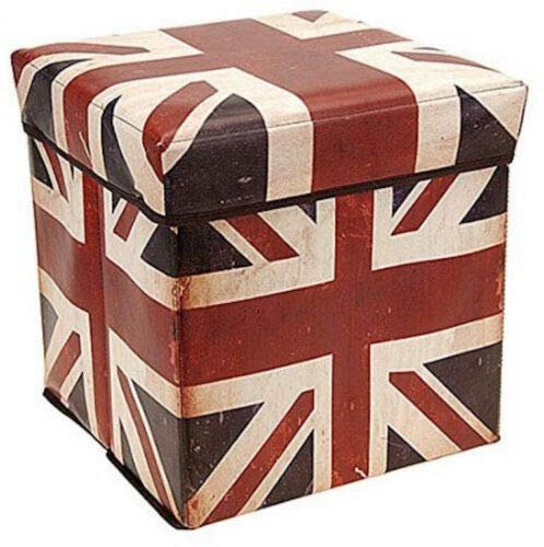 RHP Sitzhocker mit Stauraum hocker Sitzwürfel - Sitzbox Faltbarer Würfel mit Aufbewahrung braun 30 x 30 x 30cm (Union Jack)