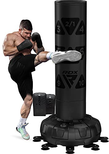 RDX 6FT 330LB Boxsack Stehend Erwachsene, Trainingshandschuhe und Überzug Set XXL Freistehender Standbxsack Boxing mit Saugfuß Freestanding Punch Bag für MMA Kickboxen Kampfsport