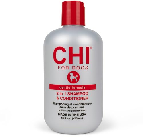 CHI for Dogs Gentle 2-in-1 Shampoo and Conditioner, Ionic Technology pH Balanced Dog Wash with Silk and Milk Proteins, Sulfate and Paraben Free, All Coats and Breeds, 16 Fl Oz