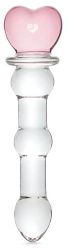 Lovehoney Glass Dildo - 8 Inch Wavy Sex Toys - Heart Shaped Base Dildo for Women - Tapered Tip for G-Spot and Anal Stimulation - Adult Sex Toy - Waterproof - Clear