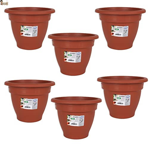 BricoLoco.com Lot de 6 petits pots en plastique pour intérieur ou extérieur Couleur marron terre cuite pour balcon, Patio, jardin, bonsaï, orchide, plantes, potagers. (22 cm.)