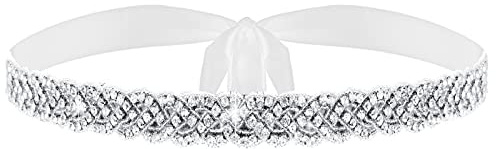Bencailor Cinturón de Boda de Diamantes de Imitación de Faja de Novia (Blanco, Plata)