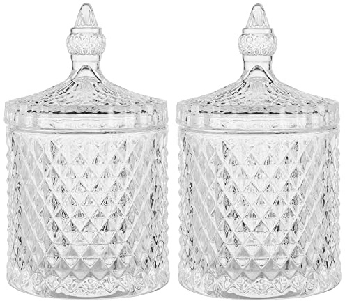 rejomiik Qtip Holder Glass Apothecary Jars with Lid Bathroom Accessories Vanity Organizers and Makeup Storage for Cotton Swabs, Makeup Sponges, Candy, Jewelry, 2 Pack Large Clear