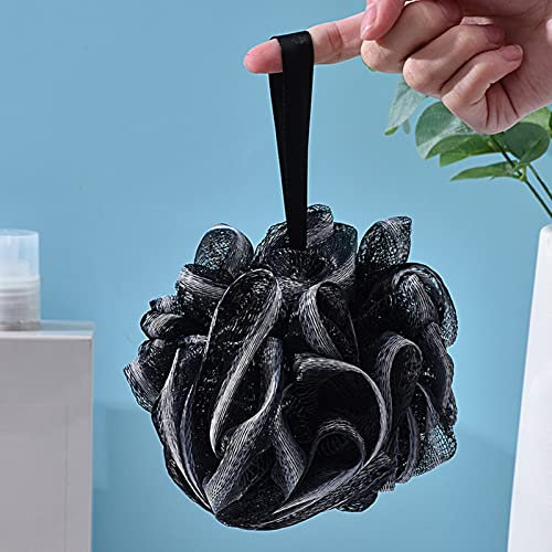 Wilitto Éponge de douche, grande fleur de bain, avec n'importe quel gel douche ou savon, exfolie la peau et nettoie les pores de la peau, fournitures de salle de bain noires