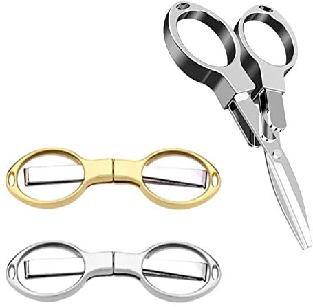 2Pcs Folding Stainless Steel Scissors - Glasses-Shaped Mini Shear Safety Small Travel Fishing Scissors with Keyring Hole for Households, School, Office