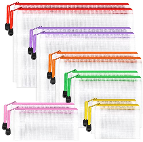 Umriox bunte Dokumententasche A4+A5+A6+B4+B5+B6, 12 Stück wasserdichte Dokumententasche Reissverschluss, Datei Tasche Kunststoff für Dokumente Papier Schule Kosmetik Reise(6 Größen)