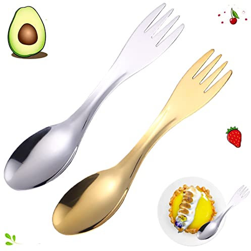 Outdoor Göffel Spork, Spork Campingbesteck Klein, Göffel Edelstahl, Löffel & Gabel All-in-One, Geeignet für Büro/Picknicks Im Freien/Reisen (Silber Und Gold)