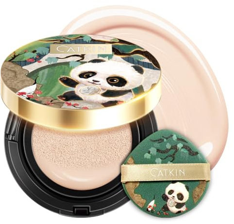 CATKIN Panda Land Air Cushion Foundation mit Vollständiger Deckkraft, Atmungsaktiv, Feuchtigkeitsspendend, Pflegend, Porenfreies Gesichts-Make-Up Für Empfindliche Haut, Sheer Finish, 15g*2