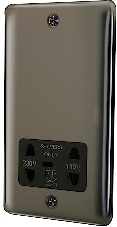 ASAB Dual Voltage Shaver Socket PGM 33728 Black Nickel Overload Protection Suitable for Shavers Polished Finish Easy to Install Long Lasting Stylish Sleek Design Excellent Electrical Conductivity