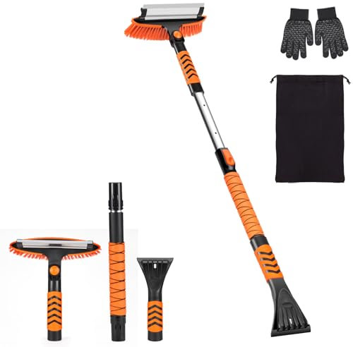 drado 3 in 1 Spazzola per Pala da Neve Telescopica per Auto, Raschietto per Ghiaccio Spazzola da Neve, Raschiaghiaccio Multifunzione per Auto, SUV, Camion, Parabrezza, Veicoli, Finestrini