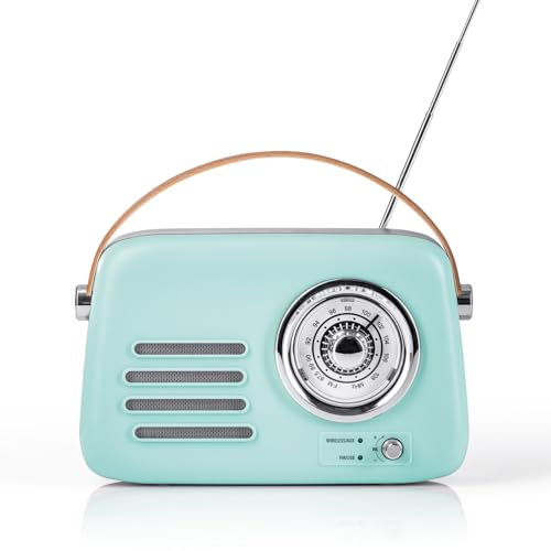 EASYmaxx Retro-Radio & Lautsprecher | Bluetooth Speaker für unterwegs und zu Hause | Elegantes & kabelloses Vintage-Design kombiniert mit moderner Akustik | Per USB-C aufladbar [Türkis]