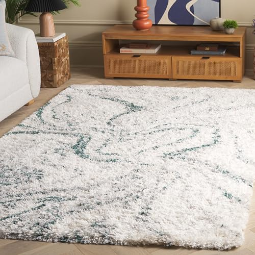 SAFAVIEH Fontana Shag 800 Collection Area Rug - 5'3 x 7'6, Ivory & Green, Shag & Flokati Design, Ideal for High Traffic Areas in Living Room, Bedroom & Dining Room (FNT848B-5)