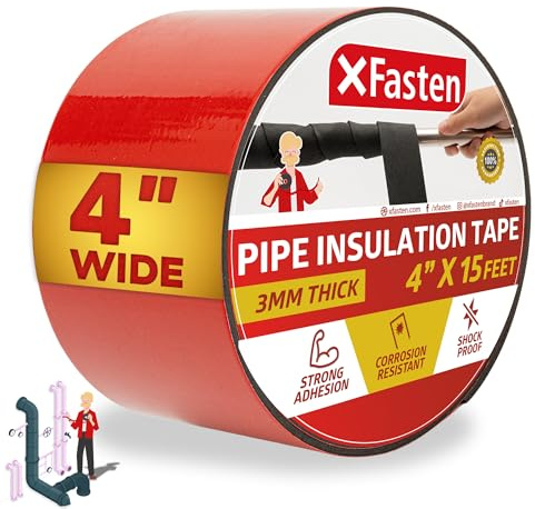 XFasten Foam Pipe Insulation Tape 4 Inch x 15 Feet Heavy-Duty AC Line Insulation Outdoor Pipe Wrap Tape AC Pipe Insulation Outdoor Pipe Insulation Wrap Tape HVAC Line Insulation Pipe Wrap Around Tape