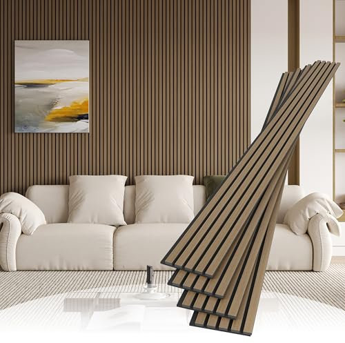 POHARE 4 Pack Wood Slat Wall Wood Paneling,95 x 8 in Soundpoof Wooden Engineered Wooden Slat Wall Panels,Stylish Acoustic Wall Panels for Interior Wall Decor with Felt Backing,Walnut
