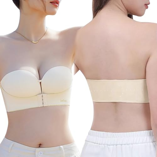 HSAJS Sujetador sin Tirantes Mujer Push up Strapless Sujetadores Multiposicion Adhesivo Invisible Efecto Realce Copa Forma Bandeau Broche Frontal