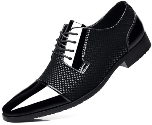 Men's Dress Shoes Oxfords Classic Lace-up Formal Patent Leather Tuxedo Shoes Business Wedding Derby Casual Fashion Black Size 7.5