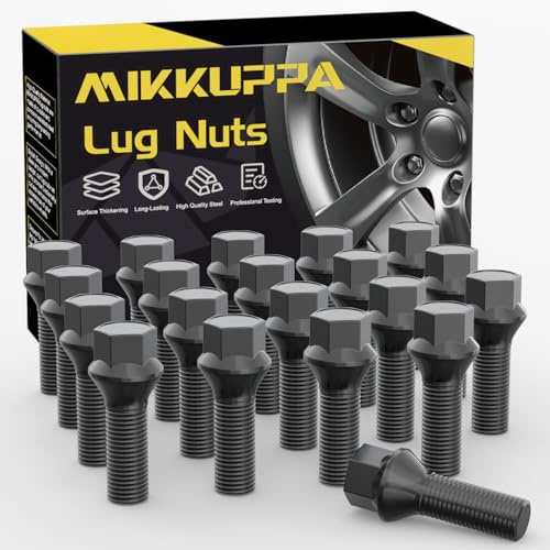 20 pezzi MIKKUPPA bulloni per ruote M12 x 1,5 - lunghezza fusto: 26 mm, sede conica 60°, chiave: 17 mm (Nero)