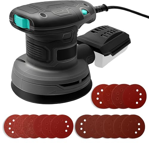 5-Inch Random Orbital Sander, 3Amp Electric Palm Sander with 6-Speed Control, Dust Collector & 16 Sandpapers for Woodworking, Sanding and Polishing Wood/Metal Surfaces