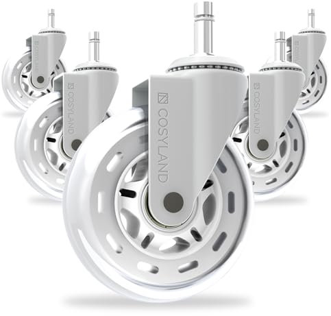 COSYLAND 5pcs Ruedas Silla Oficina - 11 mm x 22 mm Ruedas Silla Gaming - Deslizan Suavidad y Silencio - No Rayan el Suelo - No Acumula Suciedad - Blanco Transparente