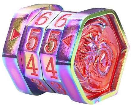 Metal MTG Life Counter Wheel Health Tracker Life Counter MTG Foundations metall drake liv räknare urtavla spel gåvor för MTG TTRPG kompatibla bordsspel och brädspel (silver_röd)