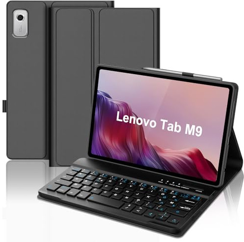 Occtingkind Coque Clavier pour Lenovo Tab M9 9, AZERTY Français Housse Clavier Bluetooth Magnétique Détachable avec Porte Crayon pour Tablette Lenovo Tab M9 9 Pouces 2023(TB-310FU), Noir