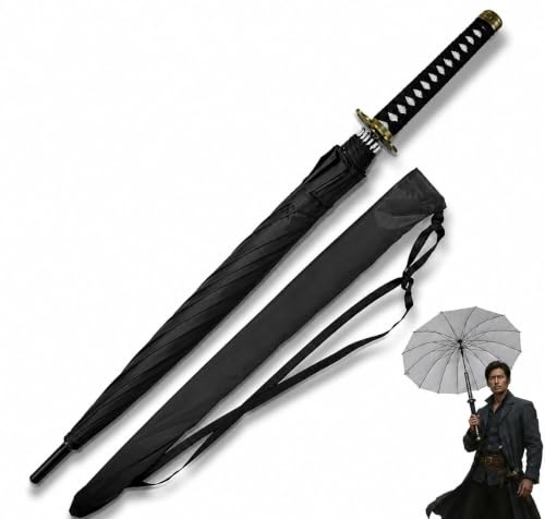 Swords and more One Piece Parapluie, Version Premium 16K, Parapluie Anime grand Katana Épée de samouraï, Parasol protection UV résistant aux tempêtes avec manche longue, 100 cm