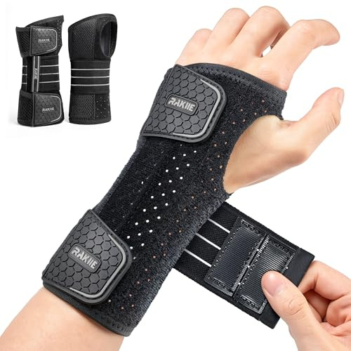 Rakiie 2 Tutori per Polso per Tunnel Carpale, Supporto Notturno Regolabile con 3 Stecche Metalliche, Senza Pressione sul Pollice, Unisex per Mano Destra/Sinistra, Grigio Taglia S