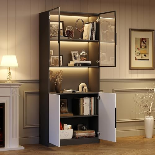 ECLIVON Vitrina de Cristal Armario de Vitrina con Iluminación LED 200 cm