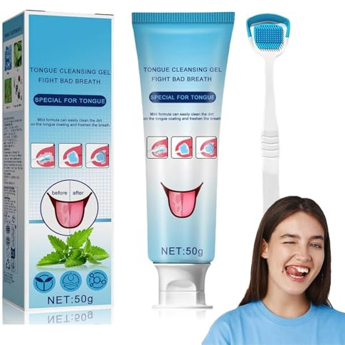 Tongue Cleaner Fresh Mint Tongue Cleaner Gel Kit,Tongue Cleaning Gel with Brush,Dual-Action Oral Brush for Reducing Bad Breath,Maintain Oral Health,Long-Lasting Freshness,for Daily Use,50g