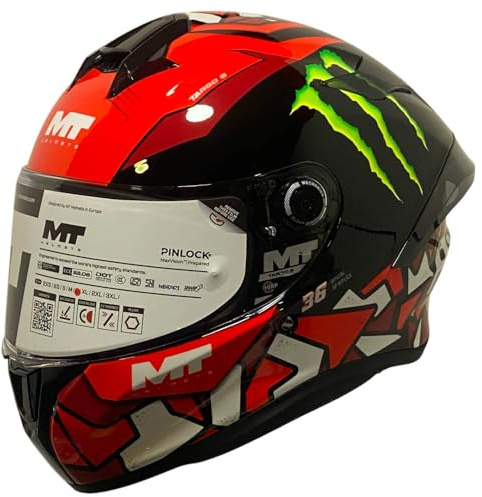 MT Helmets Targo S Designed Piqueras Monster Brillo - Casco de Moto Integral Homologado 22.06 (M)