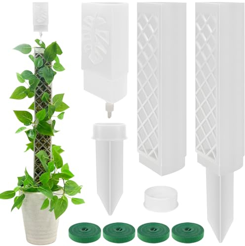 Yurifaz Varillas de Musgo, 2 Piezas 24.5cm Tutor Musgo Plastico Extensibles con 2 Alfileres, 1 Gotero Ajustable, 1 Separador para Plantas, 4 Rollos Cintas de Velcro para Hiedra, Monstera, Pothos
